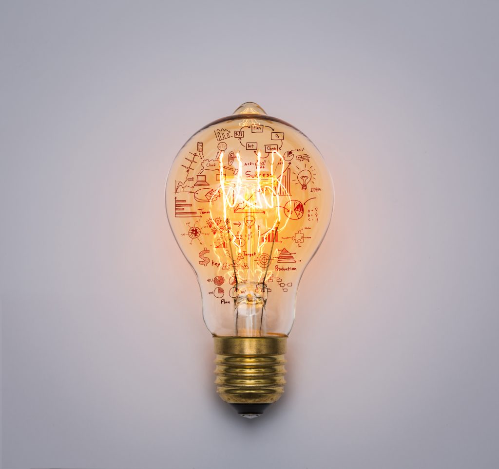 light bulb with drawing graph
